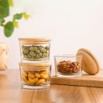 ظرف شیشه‌ای گرد لیمون LIMON 190 میلی درب چوبی کد 219359