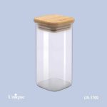 بانکه شیشه ای یونیک Unique درب چوبی مربع 12 سانت کد UN-1769