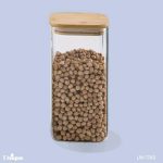 بانکه شیشه ای درب چوبی مربع 20 سانت یونیک Unique کد UN-1760